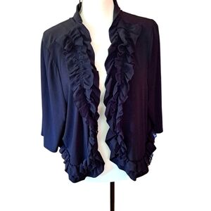 Glamour 2x Black Jersey Ruffled Short Dressy Cover Up Jacket